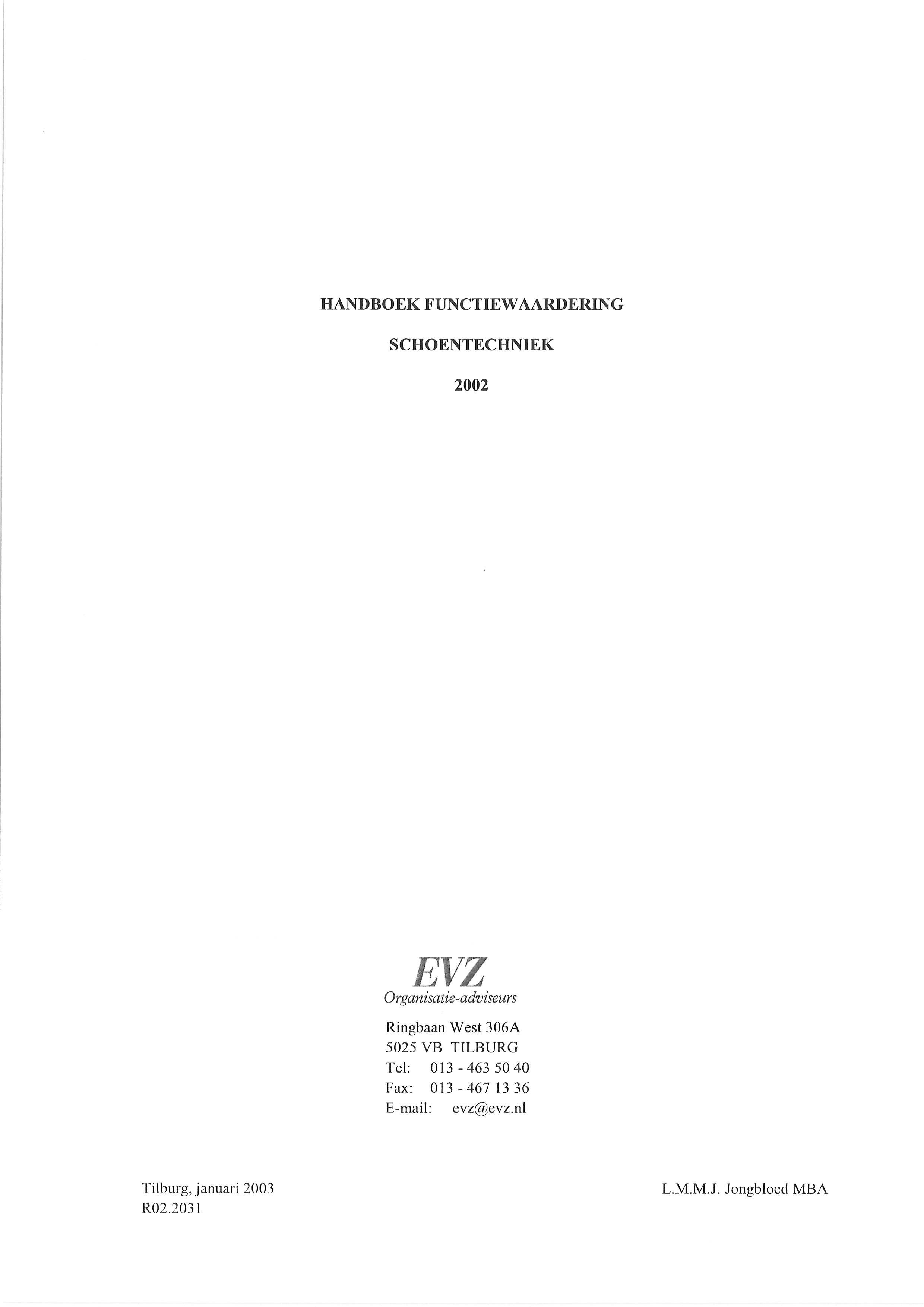 Handboek Functiewaardering Schoentechniek 2002