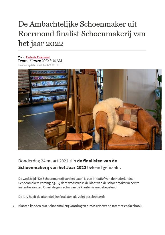 De Ambachtelijke Schoenmaker uit Roermond in Roermond Nieuws