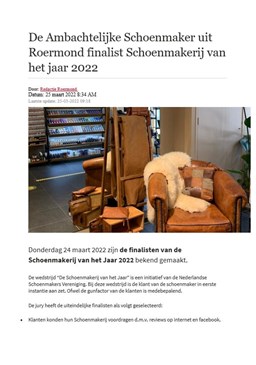 De Ambachtelijke Schoenmaker uit Roermond finalist van het jaar 2022 1