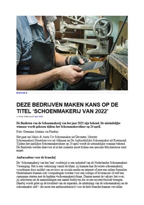 Deze bedrijven maken kans op de titel 'Schoenmakerij van 2022'