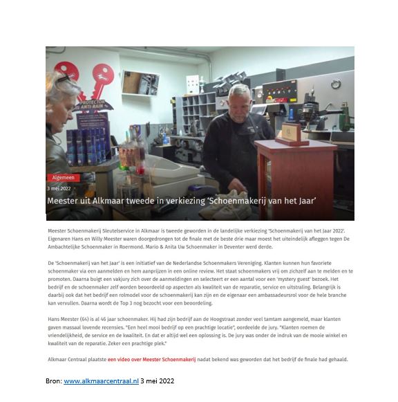 Meester uit Alkmaar tweede in verkiezing Schoenmakerij van het Jaar