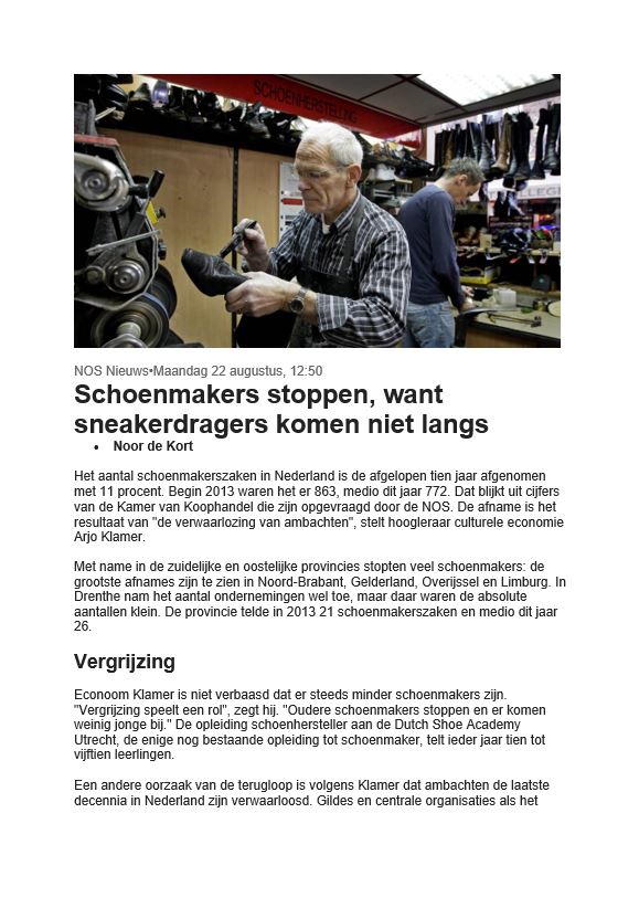 Schoenmakers stoppen, want sneakerdragers komen niet langs