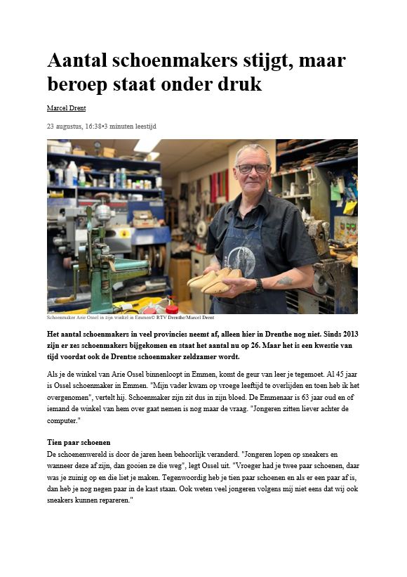 Aantal schoenmakers stijgt, maar beroep staat onder druk
