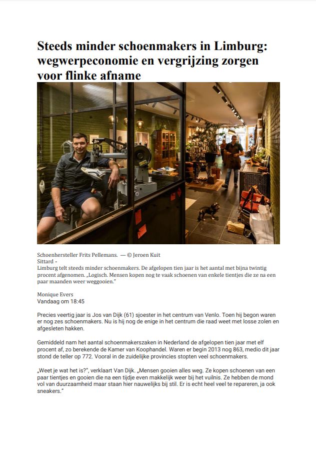 Steeds minder schoenmakers in Limburg: wegwerpeconomie en vergrijzing zorgen voor flinke afname