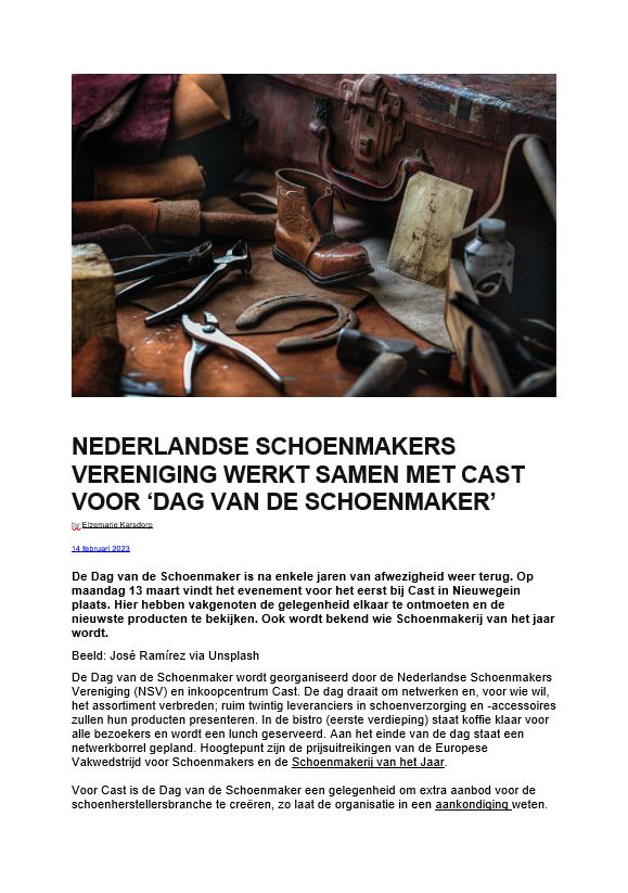 Artikel in Schoenvisie over de Dag van de Schoenmaker