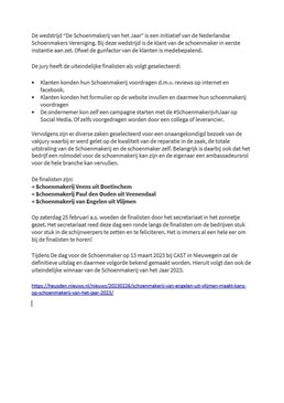 230226 Schoenmakerij Van Engelen uit Vlijmen maakt kans op Schoenmakerij van het jaar 2023 - 2