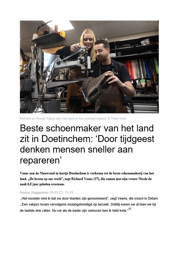Schoenmakerij Veens in de Gelderlander