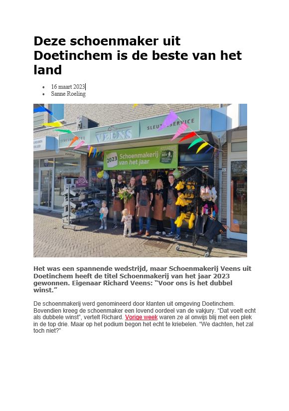 Schoenmakerij Veens op indebuurt.nl