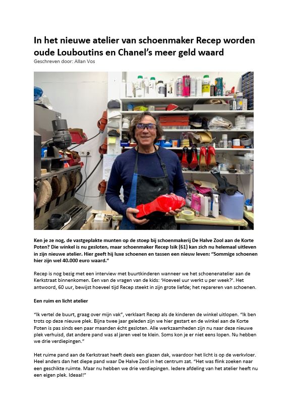 Schoenmaker Recep Isik in "De buurt" Den Haag